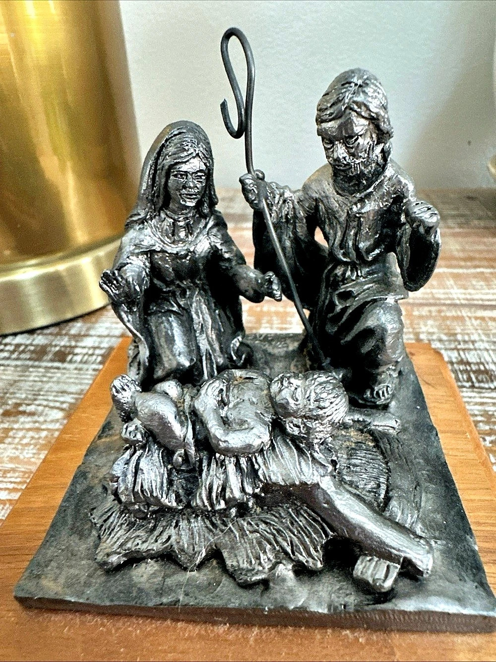 Vintage Signed Michael Ricker Holly Family Nativity Pewter Statue Christmas 3058